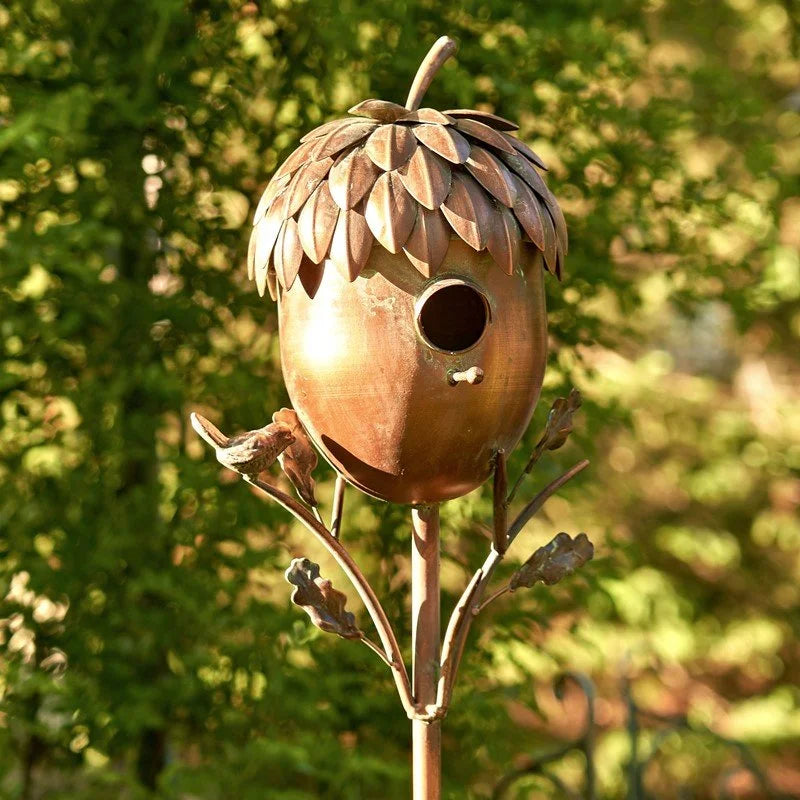 Acorn Garden Iron Birdhouse Stake – Antique Copper Finish