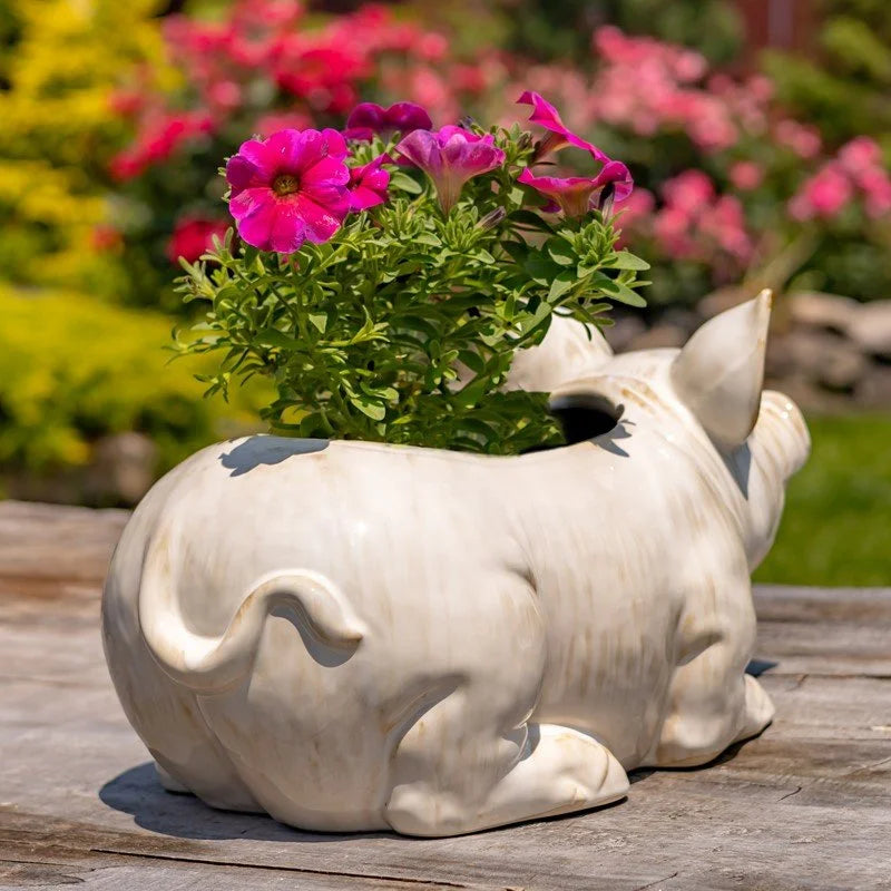 Blush Farmhouse Ceramic Pig Planter
