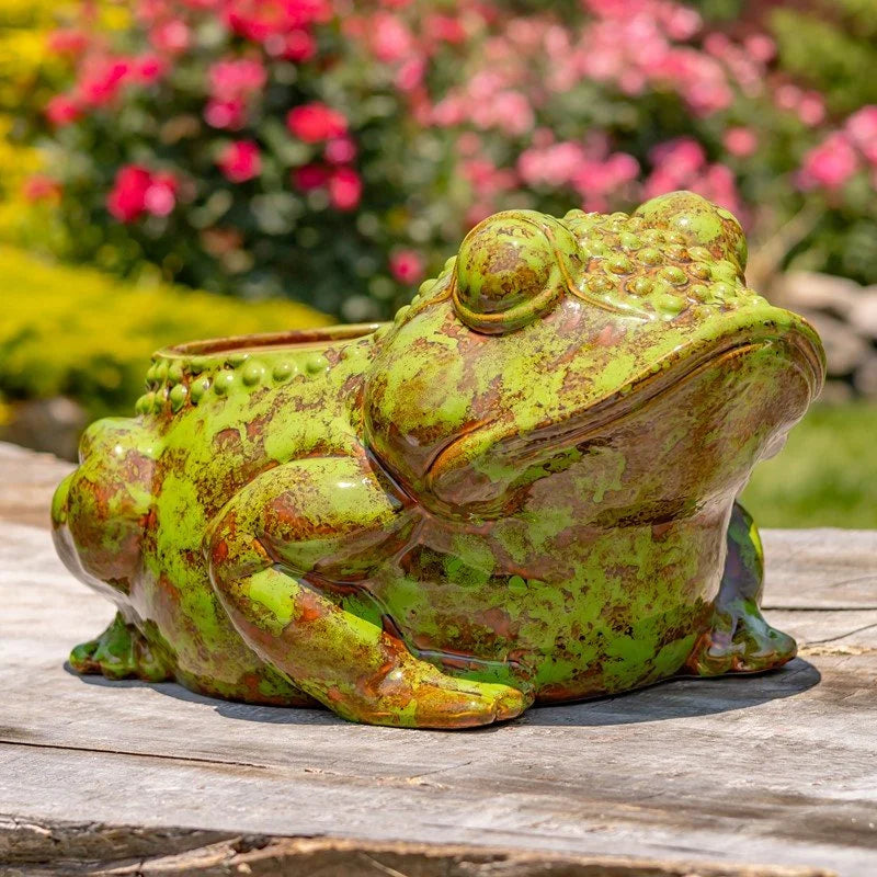 Verdant Garden Ceramic Frog Planter