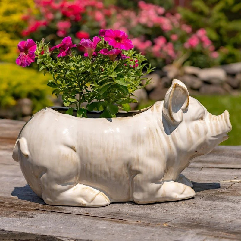 Blush Farmhouse Ceramic Pig Planter