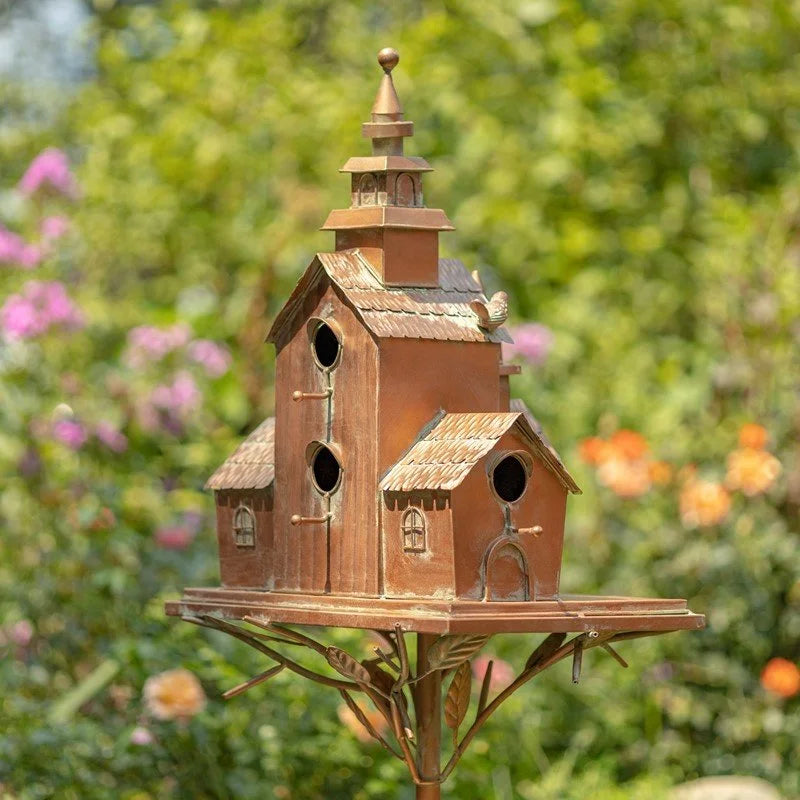 Montana Large Multi-Home Iron Birdhouse Stake – Antique Copper