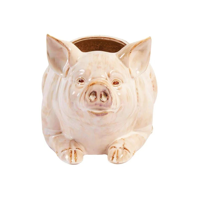 Blush Farmhouse Ceramic Pig Planter