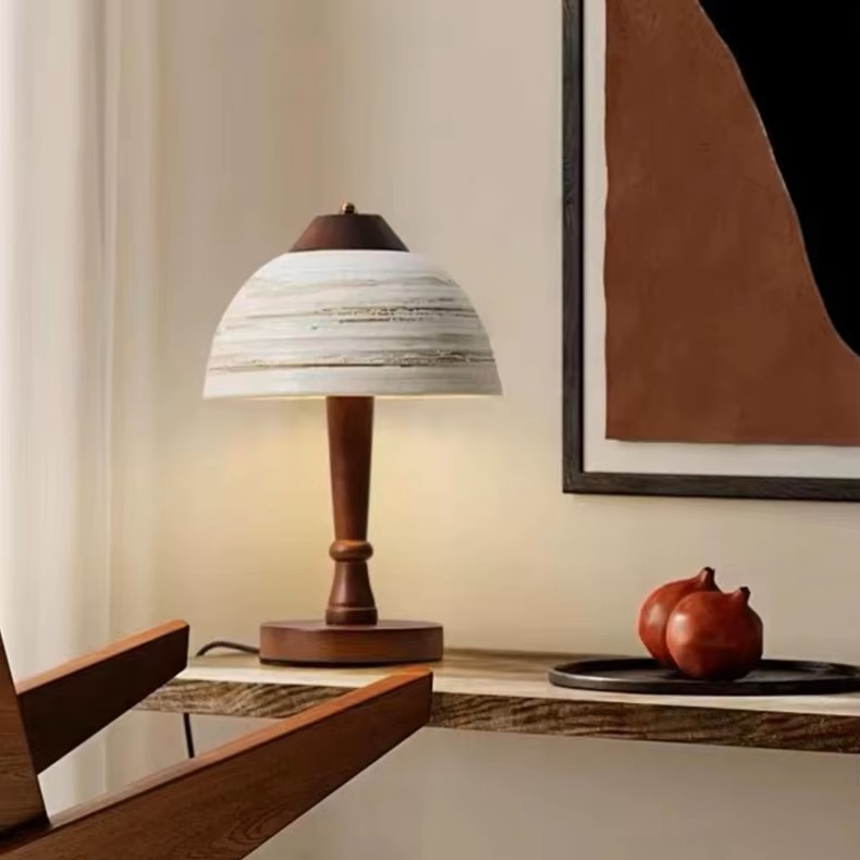 Wabi-Sabi Ceramic & Wood Table Lamp | Handcrafted Bedside Light