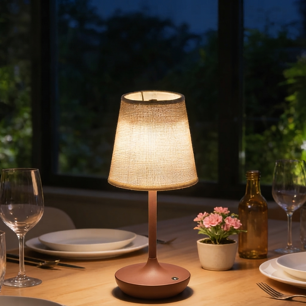 Minimalist Conical Fabric Desk Lamp with Round Wooden Base