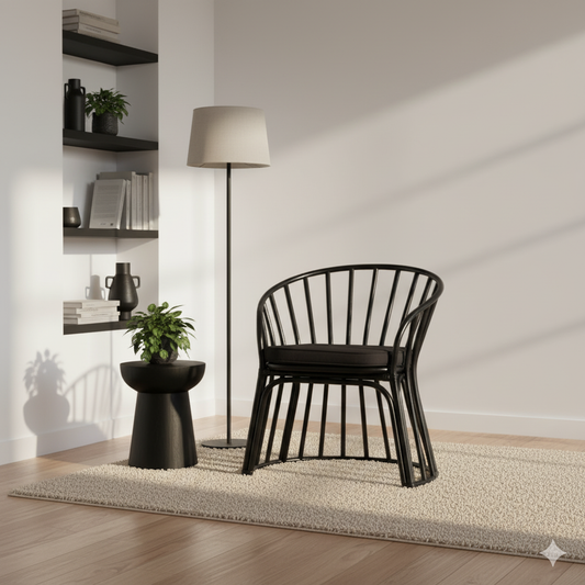 Perla Curved Rattan Occasional Chair – Black Lounge Chair with Cushion