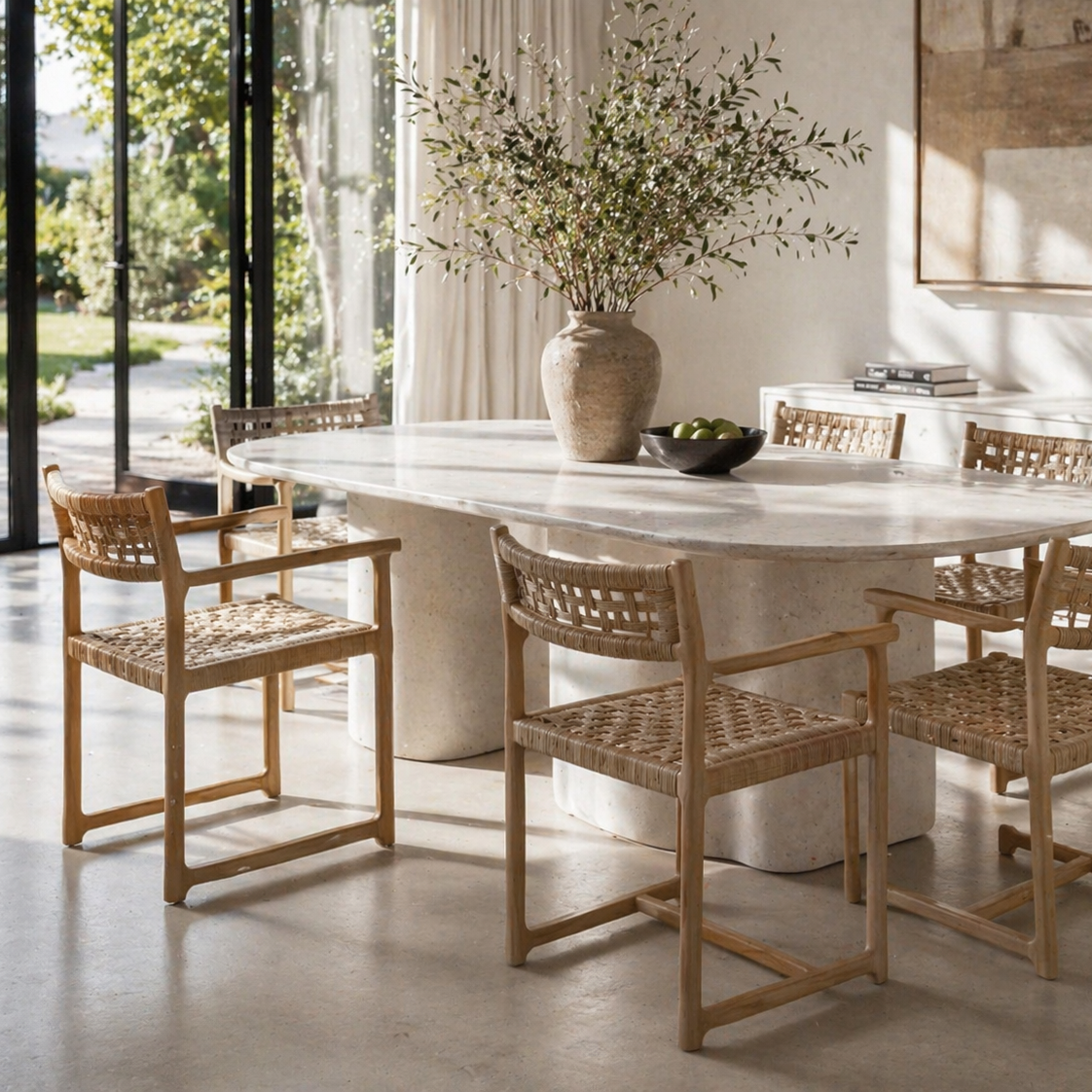 Palmer Solid Teak Dining Armchair with Handwoven Natural Fiber Seat