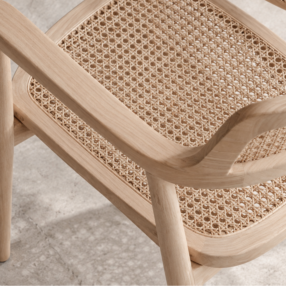 Pasha Solid Wood & Natural Rattan Dining Armchair