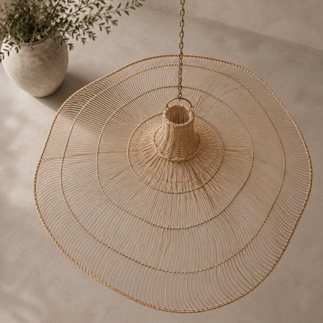 Scarlet Wide-Brim Handwoven Rattan Pendant Light Shade