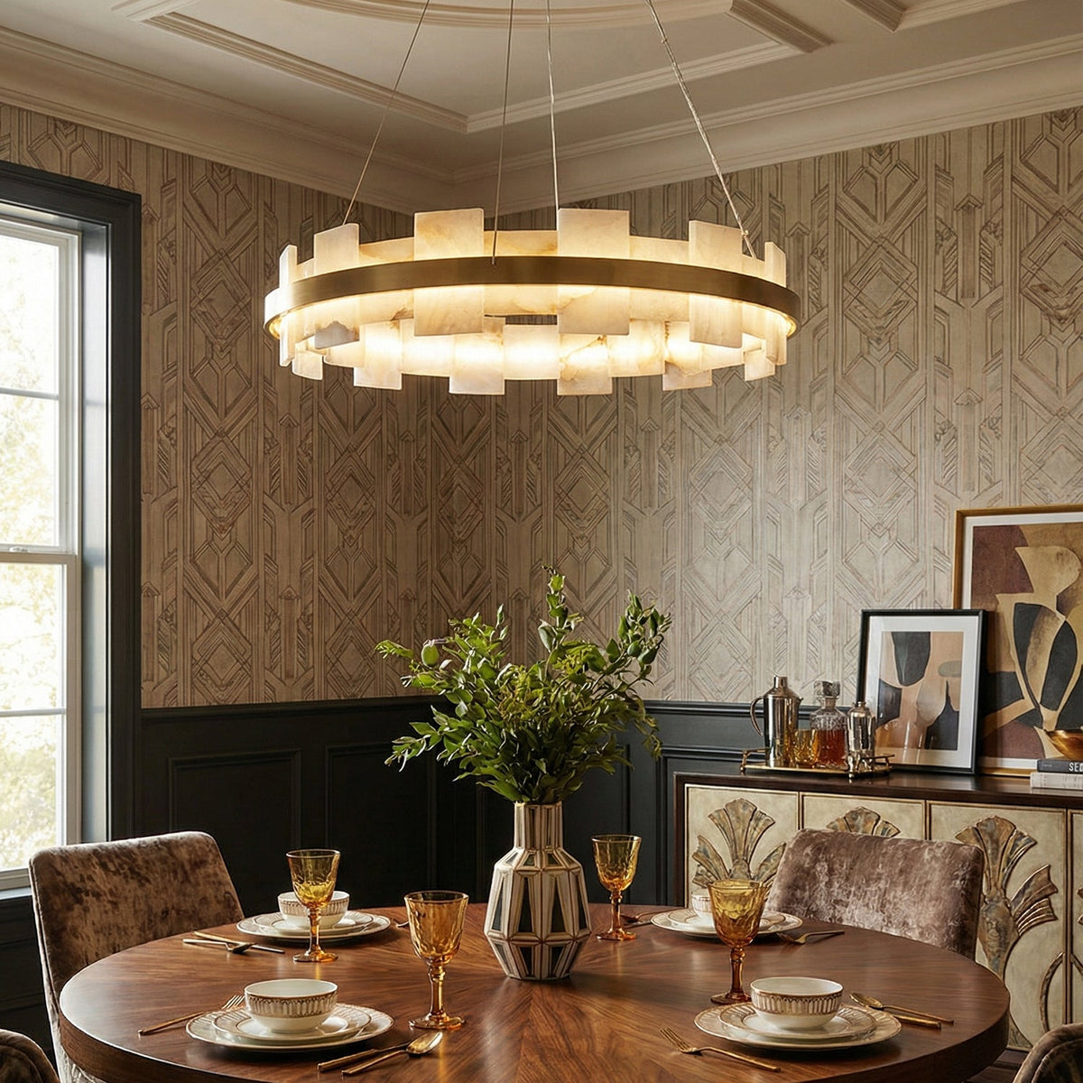 Rectangle Alabaster Annular Chandelier