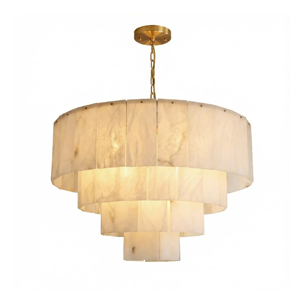 Rectangular Alabaster Multi Layered Round Chandelier
