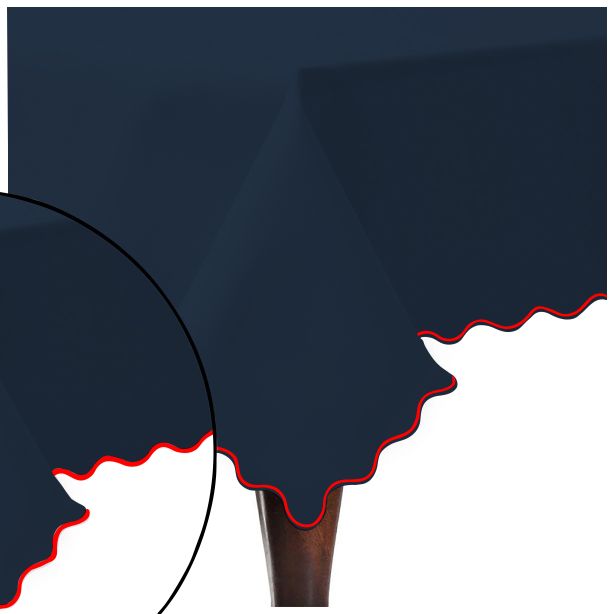 Scallop Embroidery Sateen Cotton Solid Table Cloth - Navy