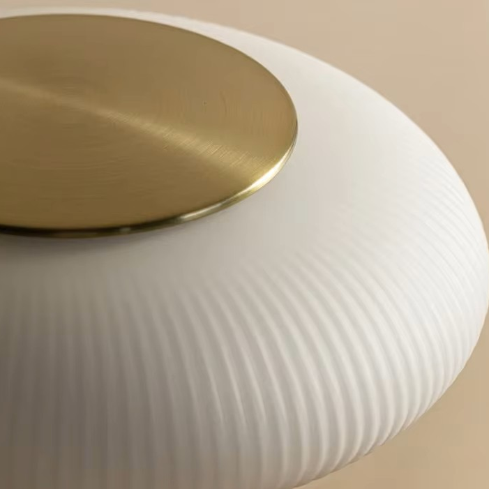 Pleated Glass & Wood Table Lamp | Vintage Brass Desk Light