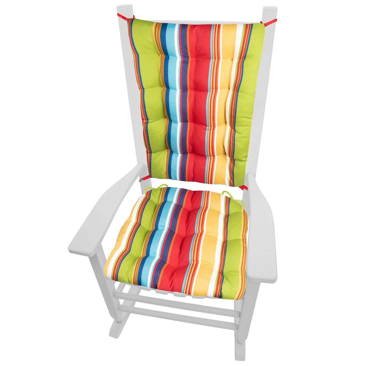 Westport Cabana Stripe Red Porch Rocker Cushions - Latex Foam Fill - Reversible