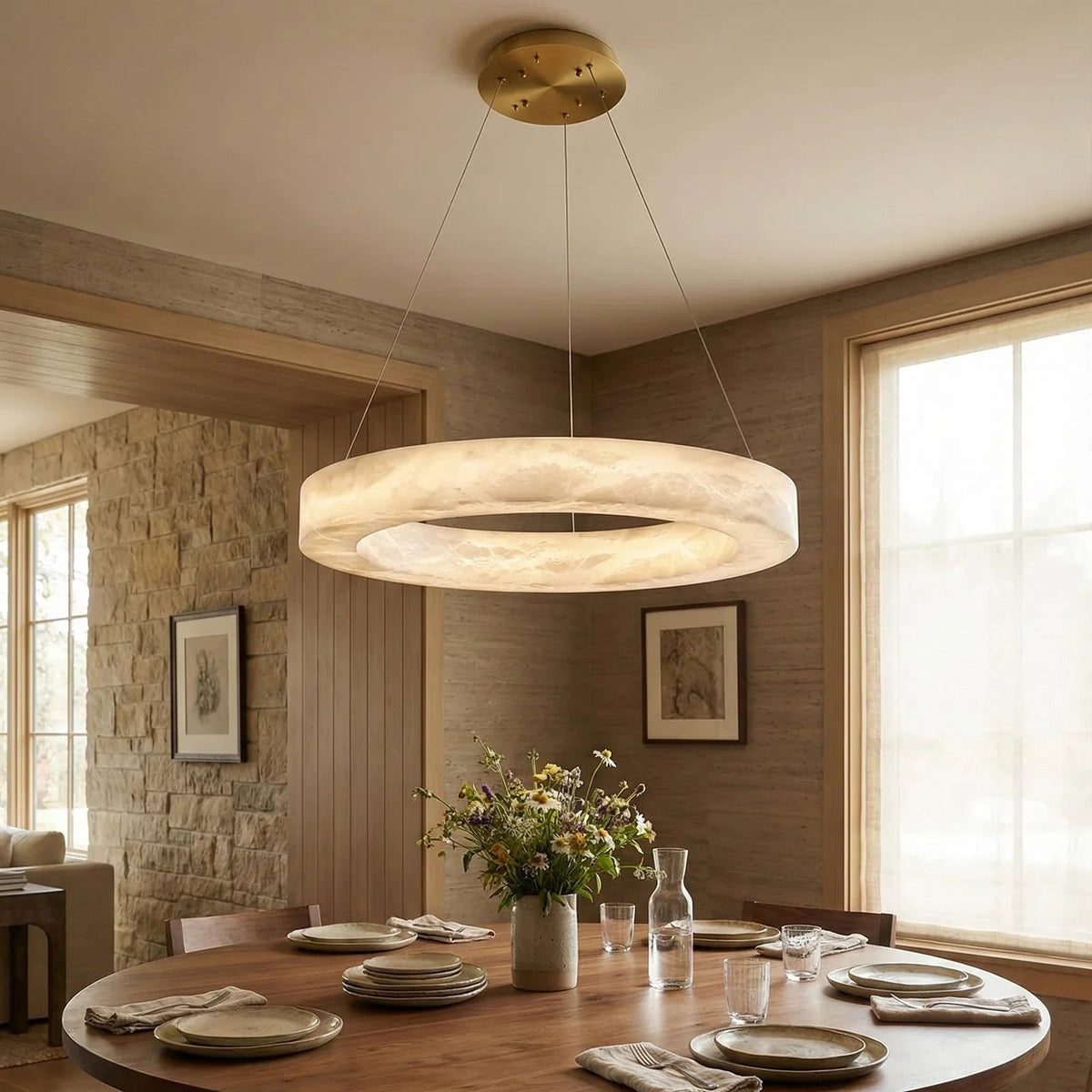 Round Ring Shaped Alabaster Chandelier