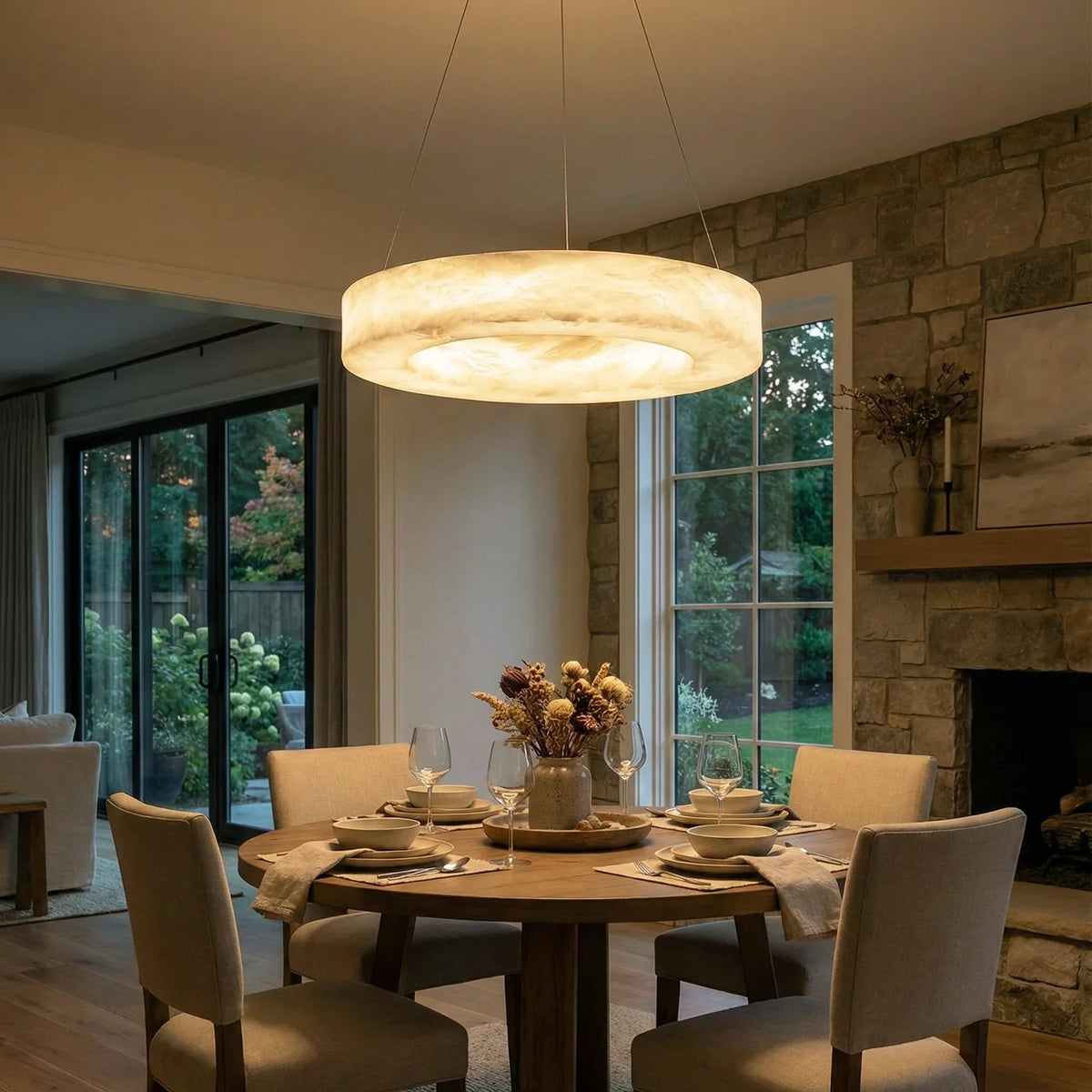 Round Ring Shaped Alabaster Chandelier