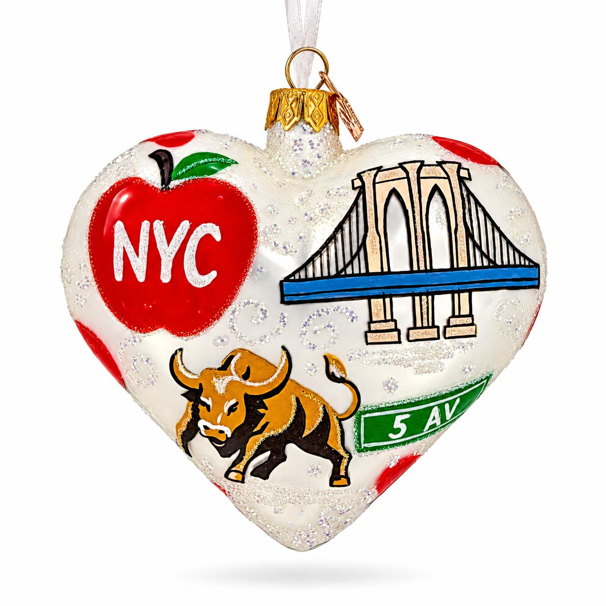 New York Landmarks & Symbols Glass Heart Christmas Ornament