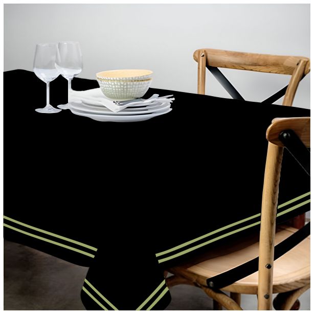 Double Embroidery Border Sateen Cotton Solid Table Cloth - Black