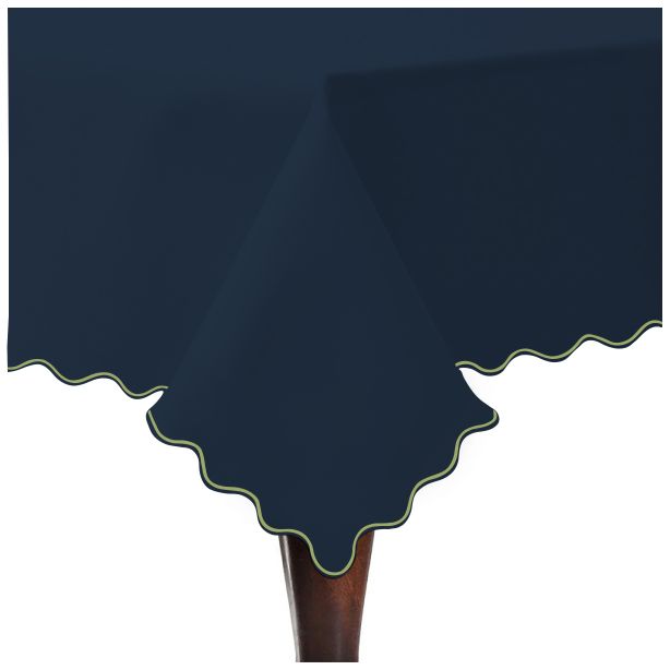 Scallop Embroidery Sateen Cotton Solid Table Cloth - Navy