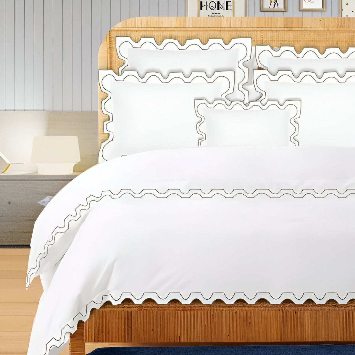 400TC Zig & Zag U Shape Embroidery Cotton Duvet Cover Set