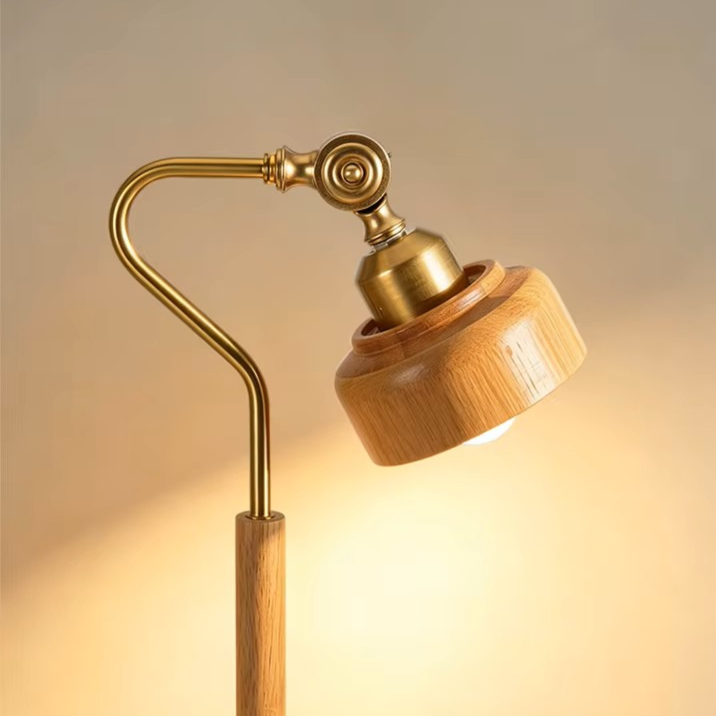 Modern Wood Articulated Desk Lamp | Vintage Brass Swing Arm Reading Light