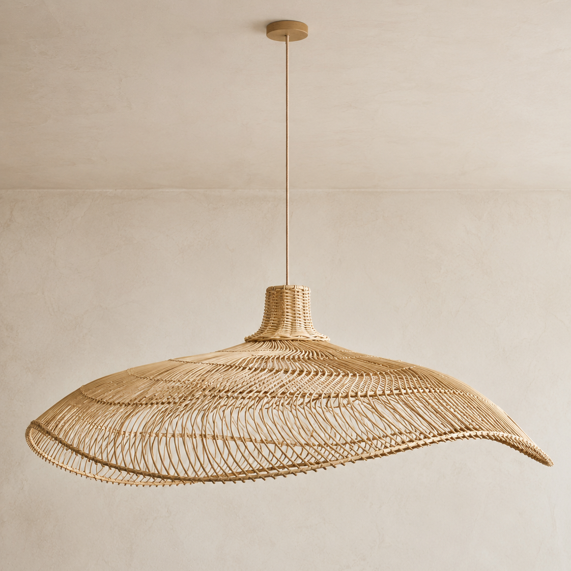 Scarlet Wide-Brim Handwoven Rattan Pendant Light Shade