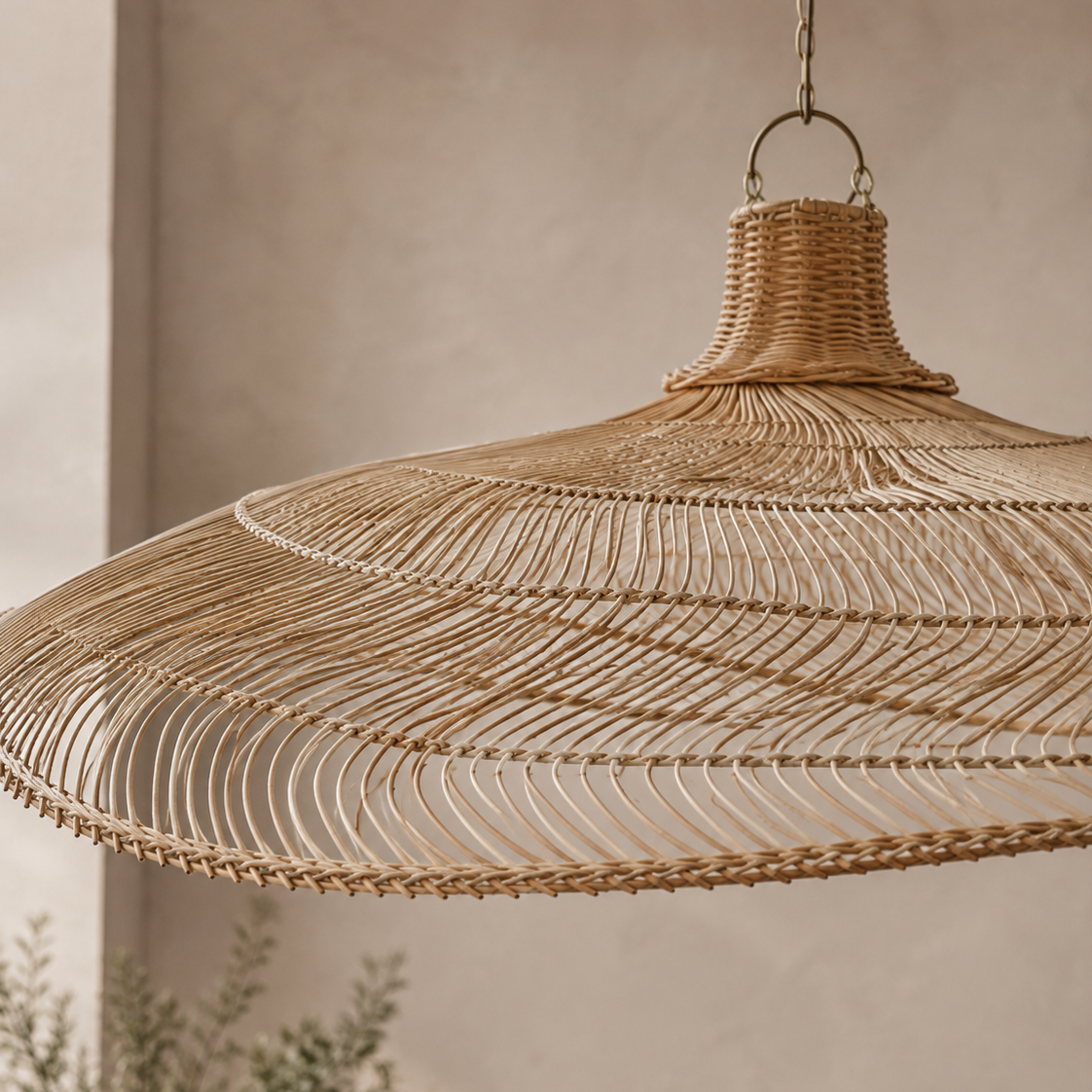 Scarlet Wide-Brim Handwoven Rattan Pendant Light Shade