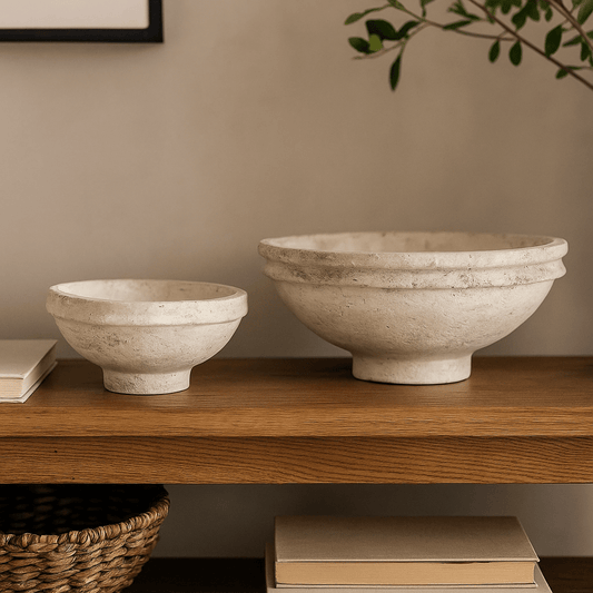 Set of 2 Found Decorative Paper Mâché Bowls – Aged White Finish