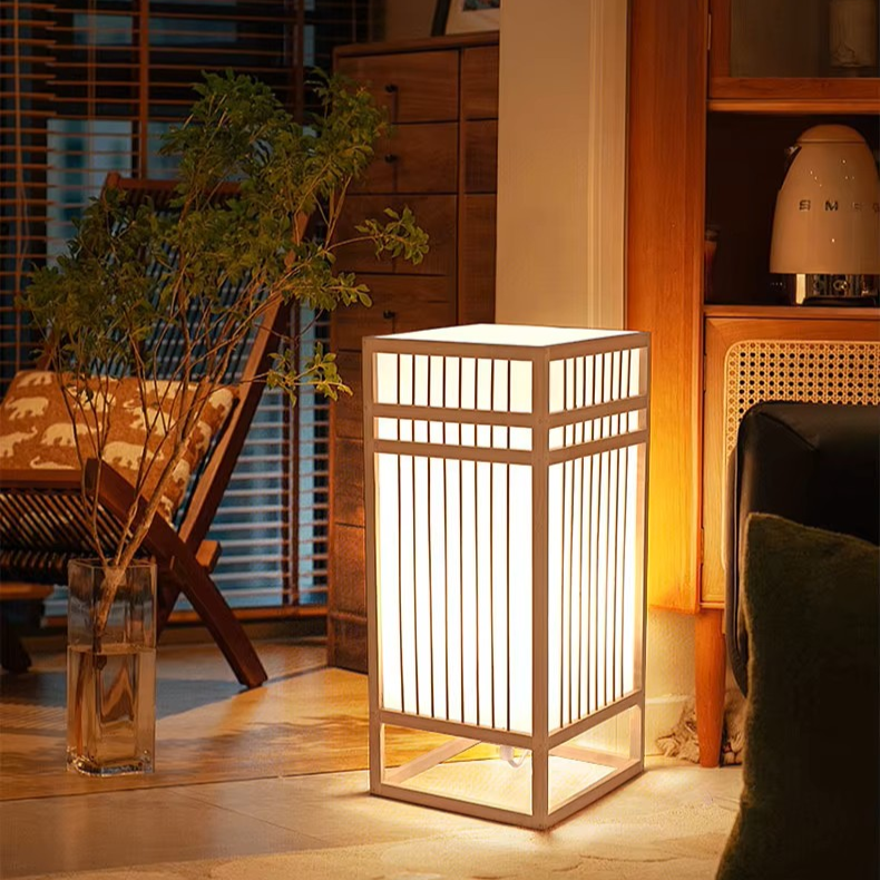 Japanese Shoji Wood & Fabric Table Lamp | Minimalist Grid Desk Light