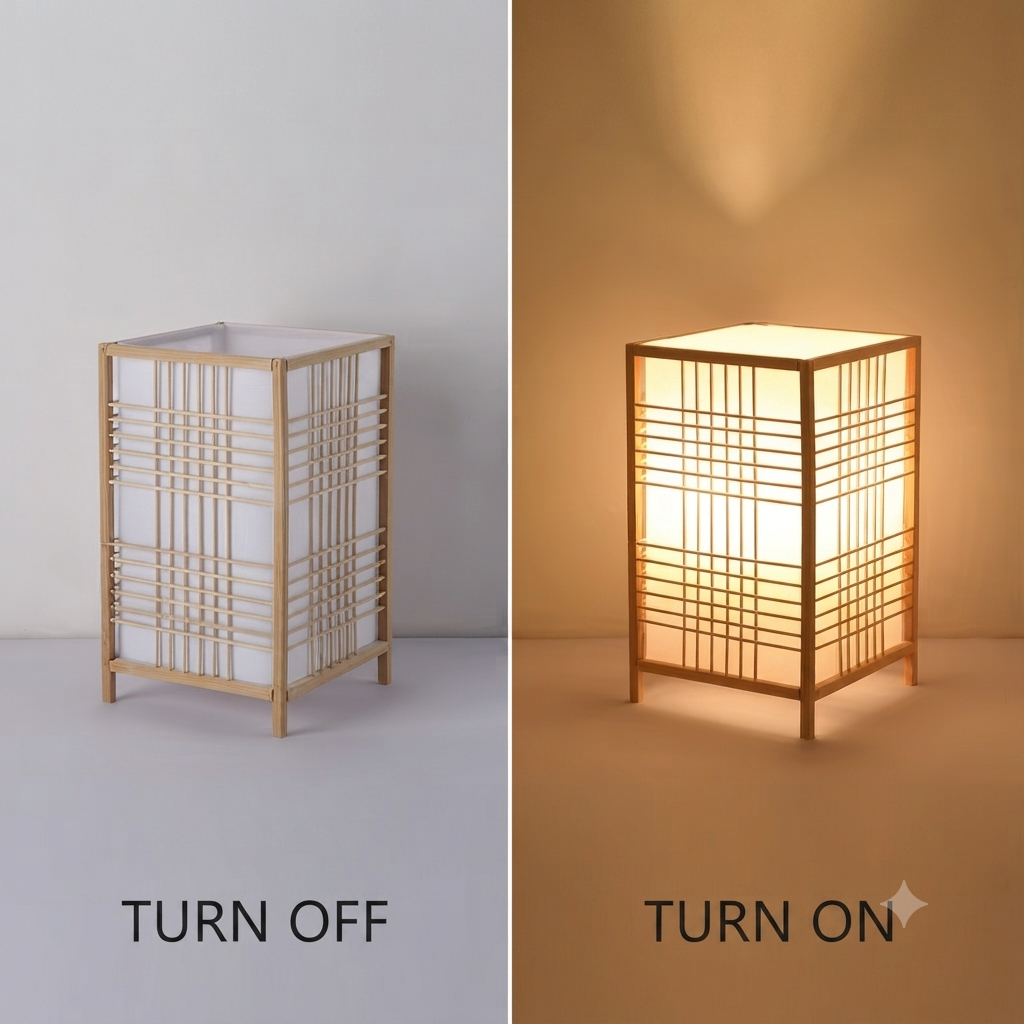 Japanese Shoji Wood & Fabric Table Lamp | Minimalist Grid Desk Light