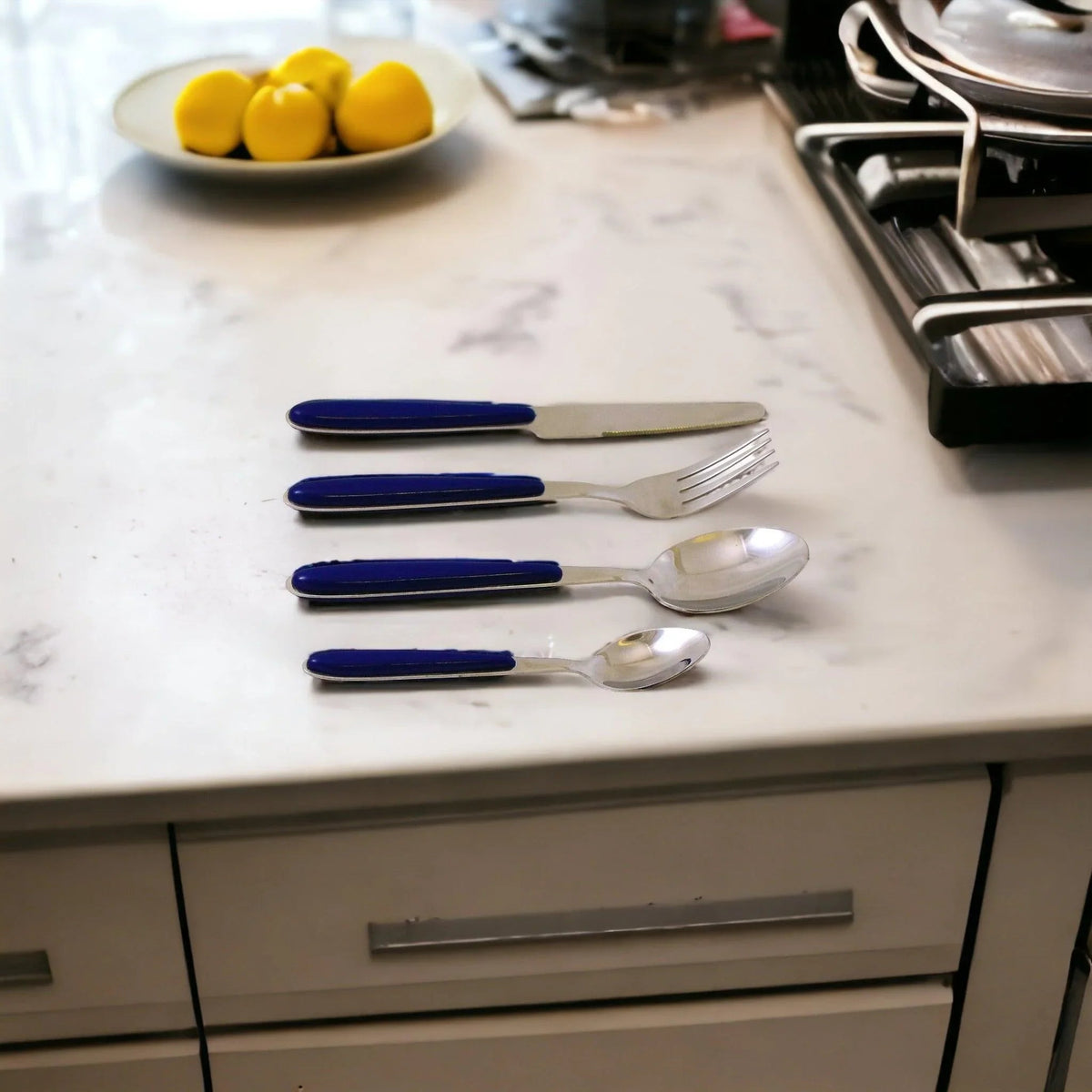 Flatware Set with Blue Handles