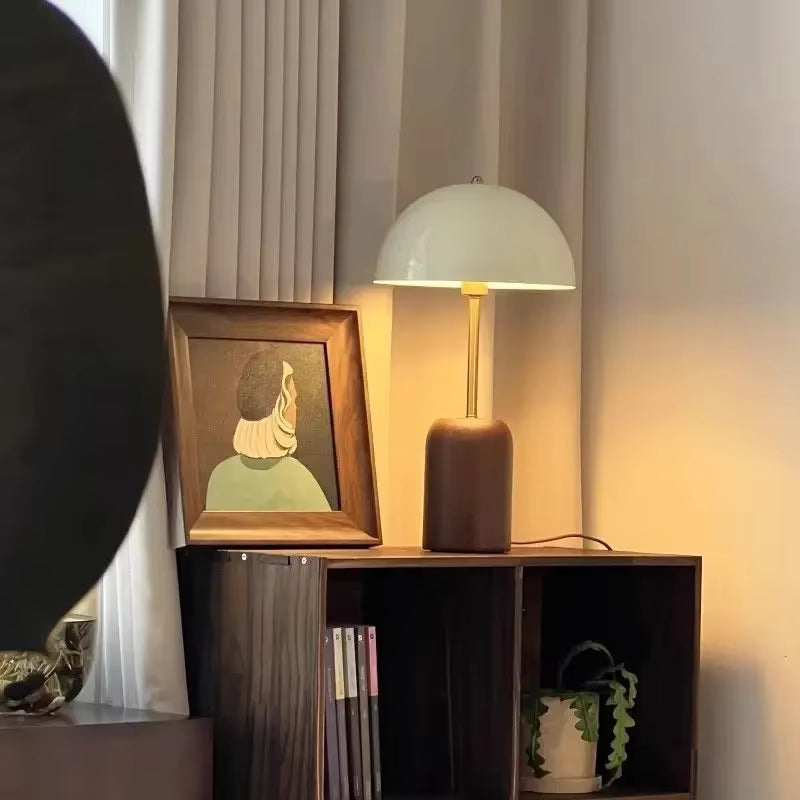 Modern Dome Metal & Wood Table Lamp | Minimalist Bedside Light