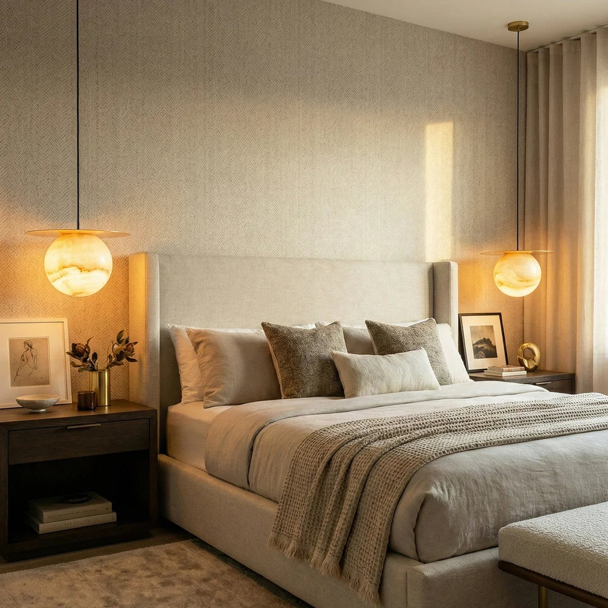Spherical Alabaster Saturn Disc Pendant Light