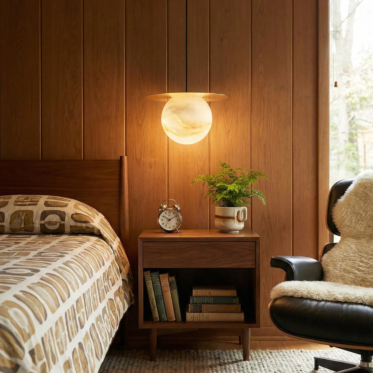 Spherical Alabaster Saturn Disc Pendant Light