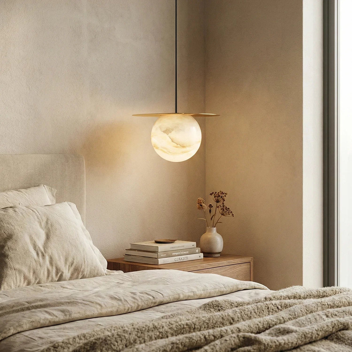 Spherical Alabaster Saturn Disc Pendant Light