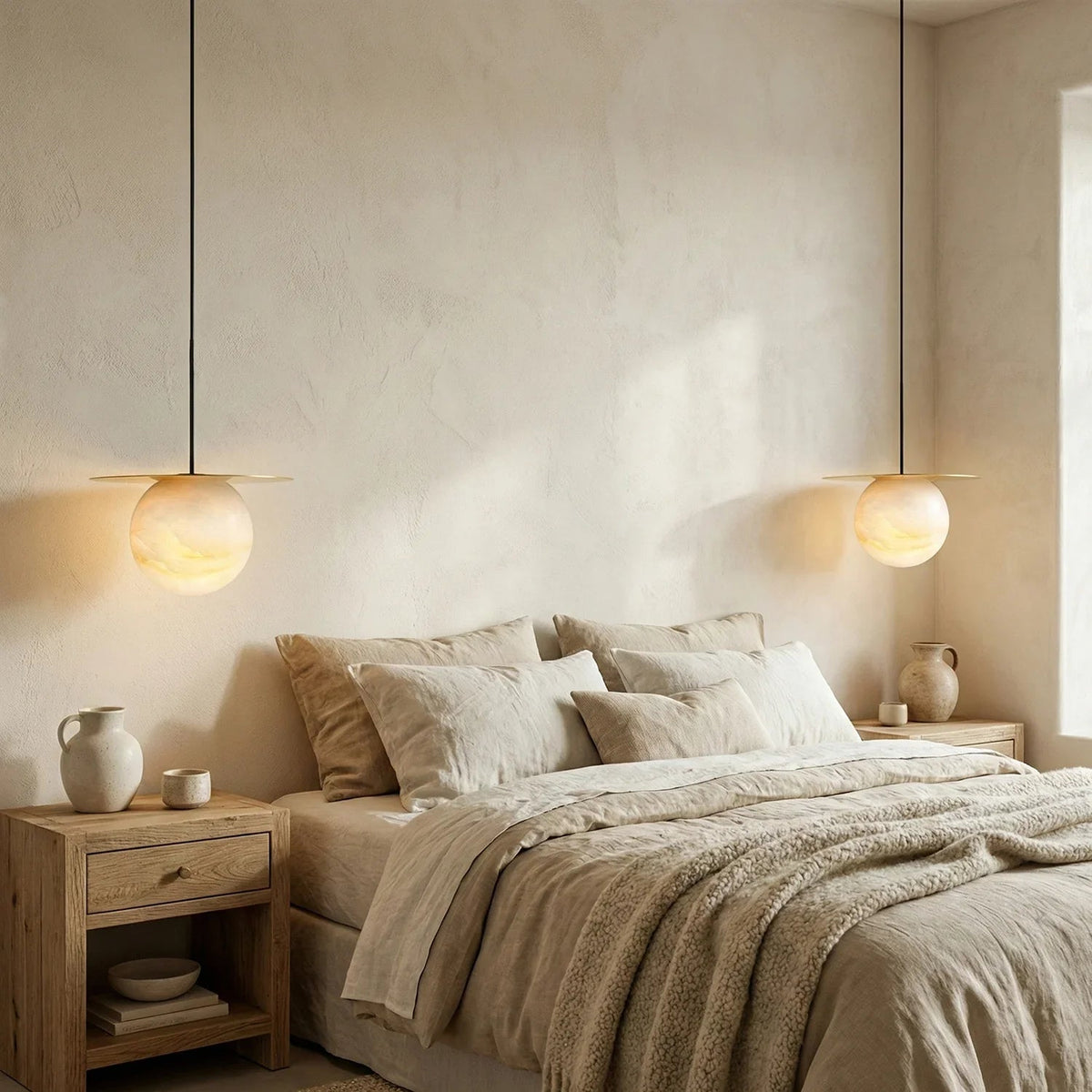 Spherical Alabaster Saturn Disc Pendant Light