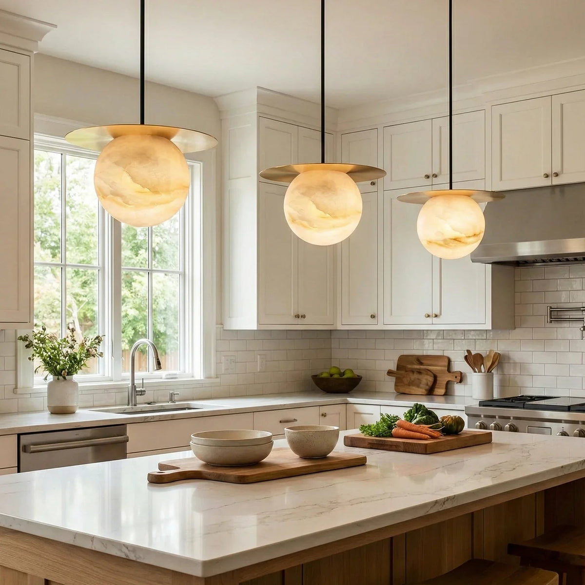 Spherical Alabaster Saturn Disc Pendant Light