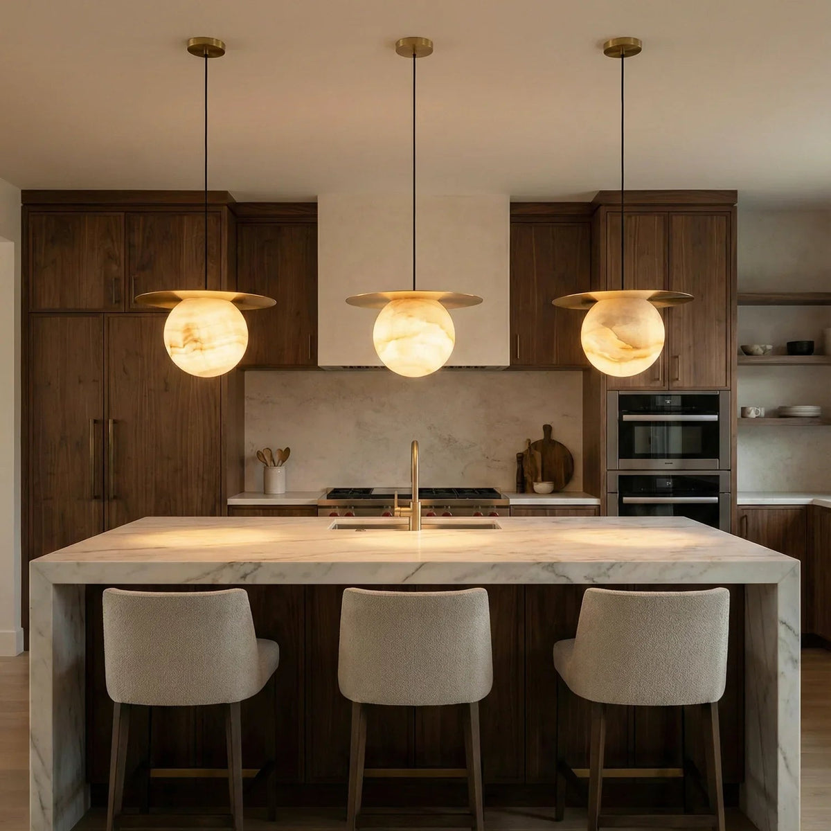 Spherical Alabaster Saturn Disc Pendant Light