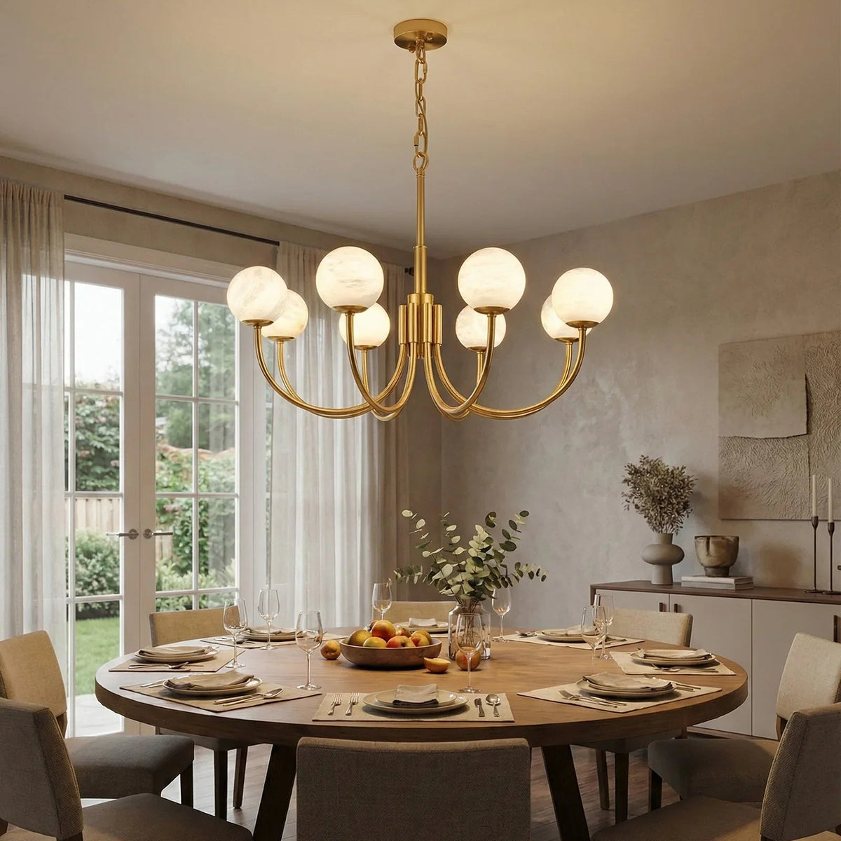 Spherical Alabaster Multi Head Chandelier