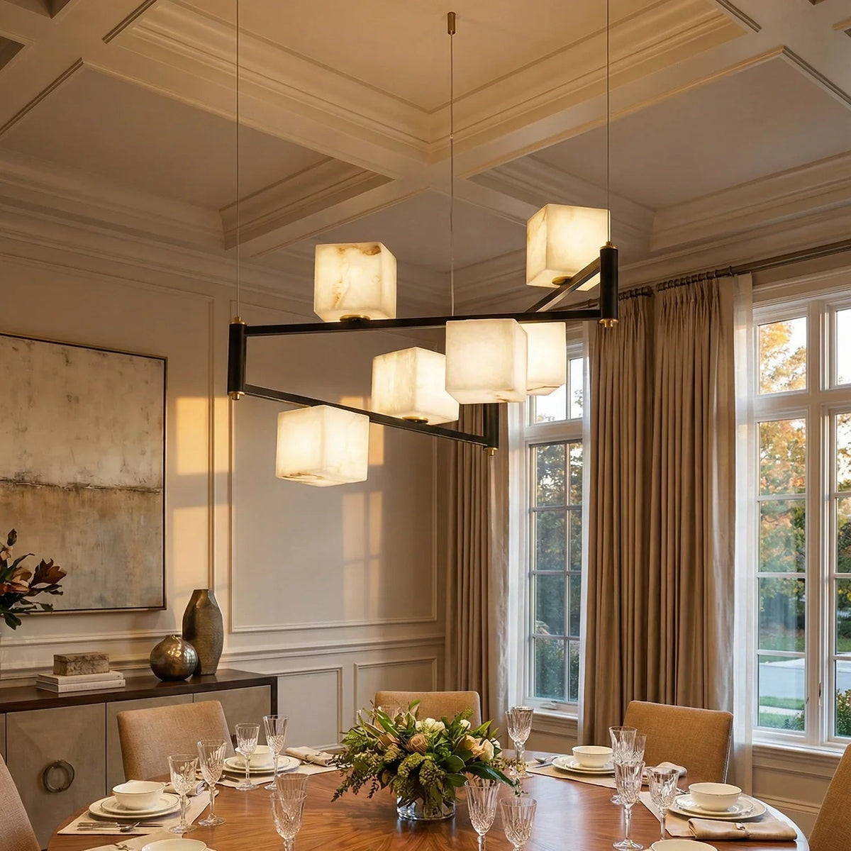 Square Alabaster Box Chandelier
