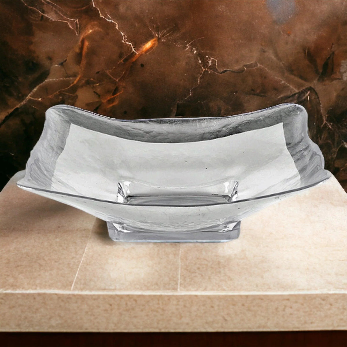 Square Bowl with Authentic Silver Leaf Pattern