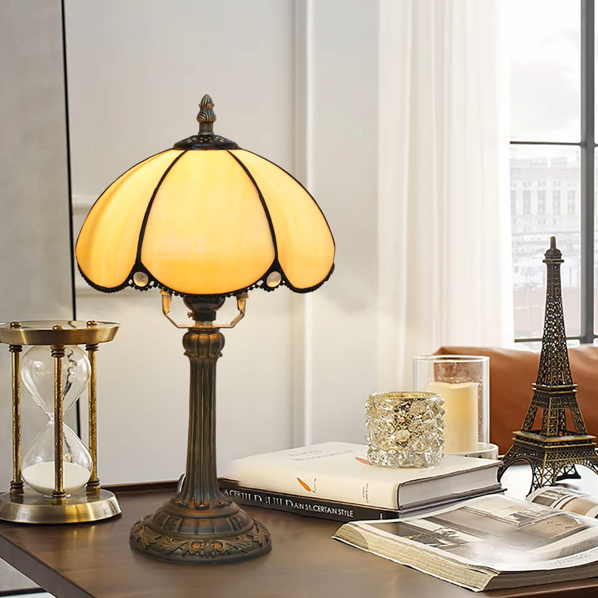 Classic Amber Art Glass Table Lamp | Antique Bronze Finish Resin Desk Light