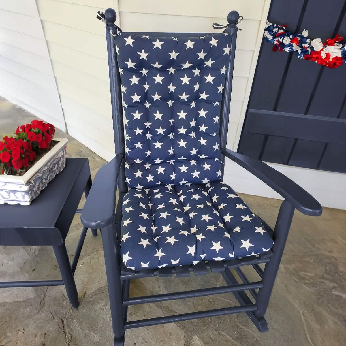 Stars Navy Blue Porch Rocker Cushions - Latex Foam Fill - Fade Resistant