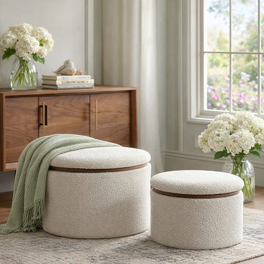 Stowaway Chic Boucle Ottomans, Set of Two