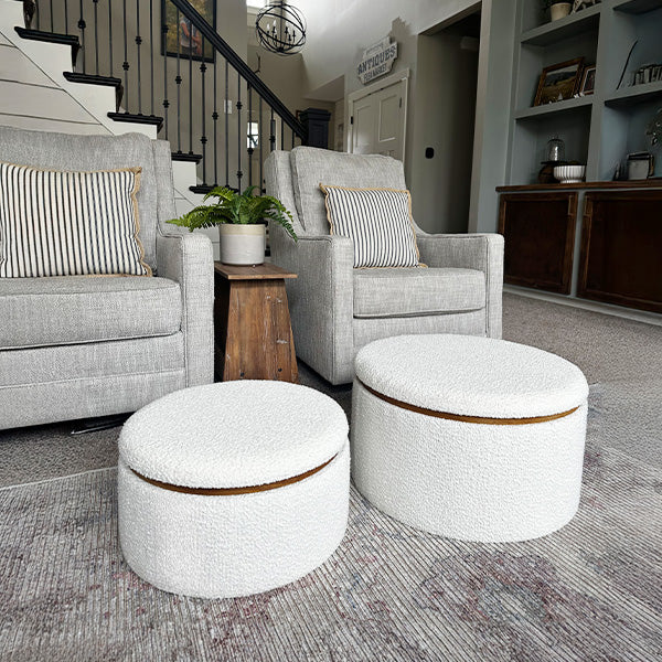 Stowaway Chic Boucle Ottomans, Set of Two