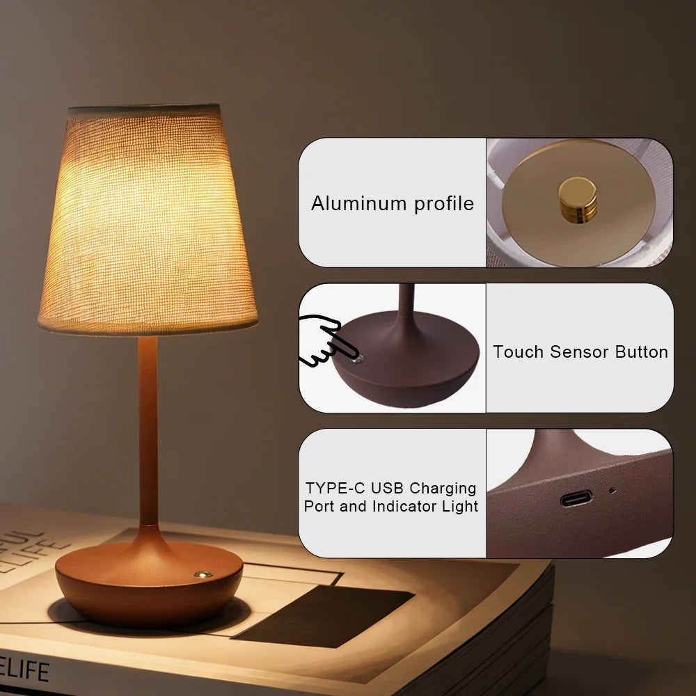 Minimalist Conical Fabric Desk Lamp with Round Wooden Base