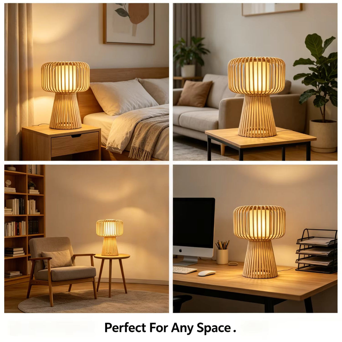 Handcrafted Natural Bamboo Mushroom Table Lamp | Slatted Woven Desk Light