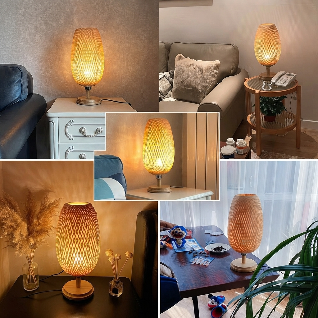 Natural Woven Bamboo Table Light | Modern Eco-Friendly Accent Lamp