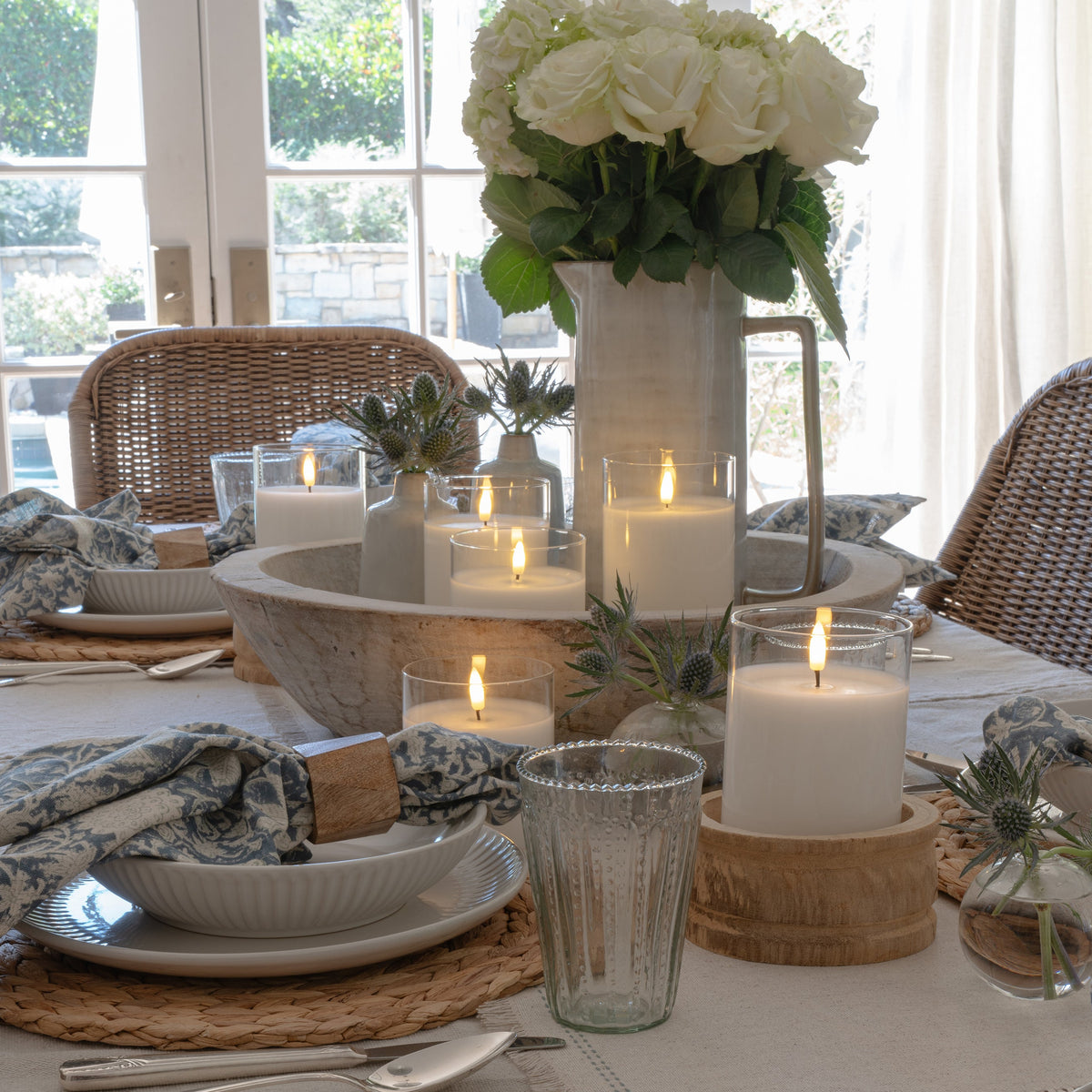 Flameless LED Hurricane Glass Candles - White  - Set of 3 with Remote and Timer