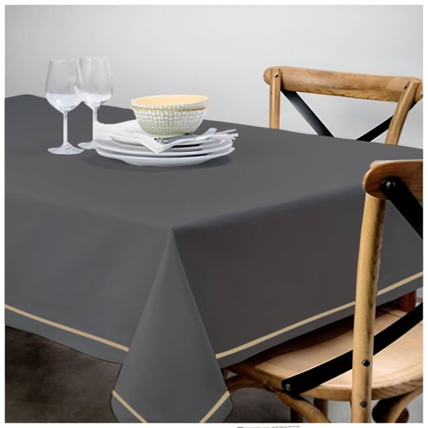 Single Embroidery Border Sateen Cotton Solid Table Cloth - Dark Grey