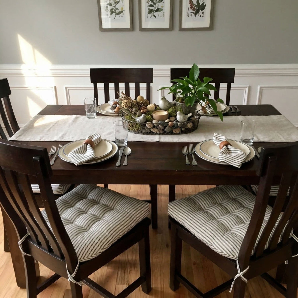 Ticking Stripe Black Dining Chair Pad - Made in USA - 100% Cotton - Machine Washable